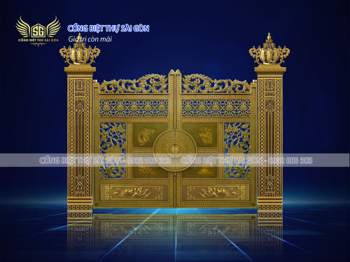 Cổng biệt thự mai hoá rồng tứ linh