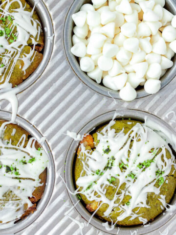 overhead image of matcha muffins withh